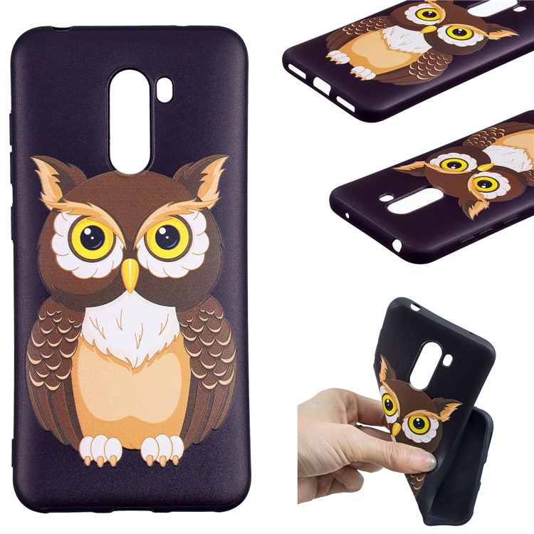 Pattern Printing Embossment Soft TPU Case for Xiaomi Pocophone F1 / Poco F1 (India) - Brown Owl-1