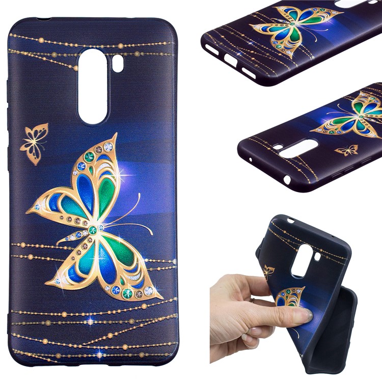Pattern Printing Embossment Soft TPU Mobile Phone Case for Xiaomi Pocophone F1 / Poco F1 (India) - Colorized Butterfly-1