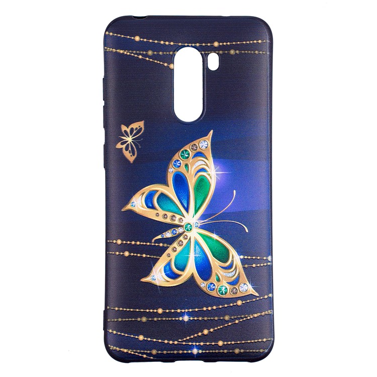 Pattern Printing Embossment Soft TPU Mobile Phone Case for Xiaomi Pocophone F1 / Poco F1 (India) - Colorized Butterfly-2