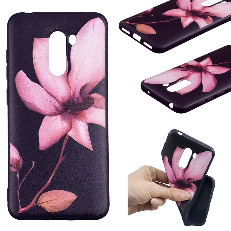 Copertina Stampata In Rilievo TPU Soft Cover Posteriore Per Pony F1 Xiaomi / Poco F1 (india) - Fiore Rosa-1