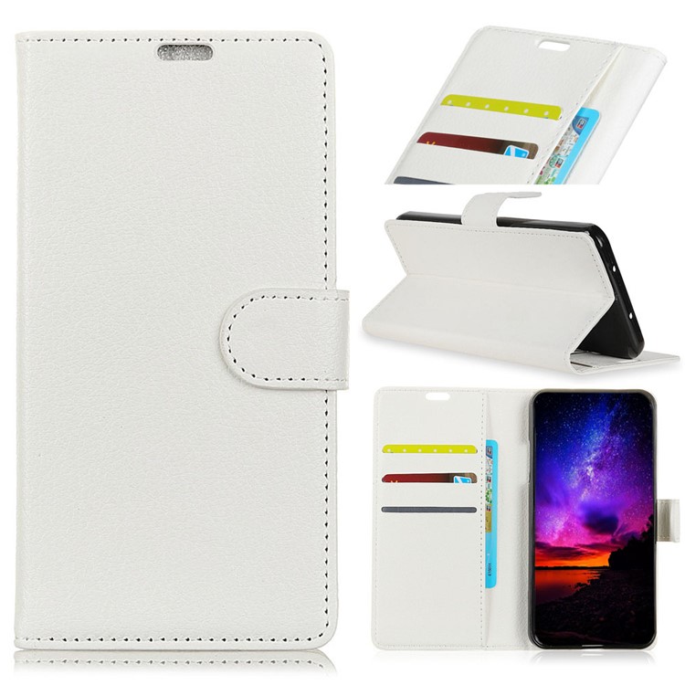 Litchi Skin Leather Cover for Xiaomi Redmi note6 Pro Stand Wallet Phone Case - White-1