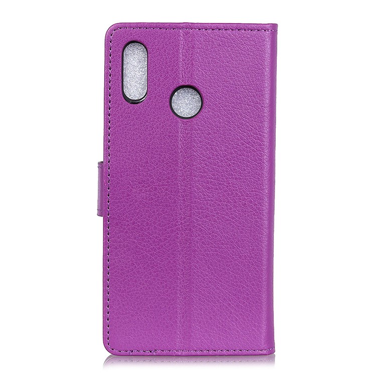 Litchi Skin Leather Flip Phone Cover for Xiaomi Redmi note6 Pro Stand Wallet Case - Purple-3