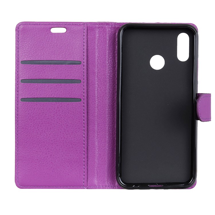 Litchi Skin Leather Flip Phone Cover for Xiaomi Redmi note6 Pro Stand Wallet Case - Purple-4