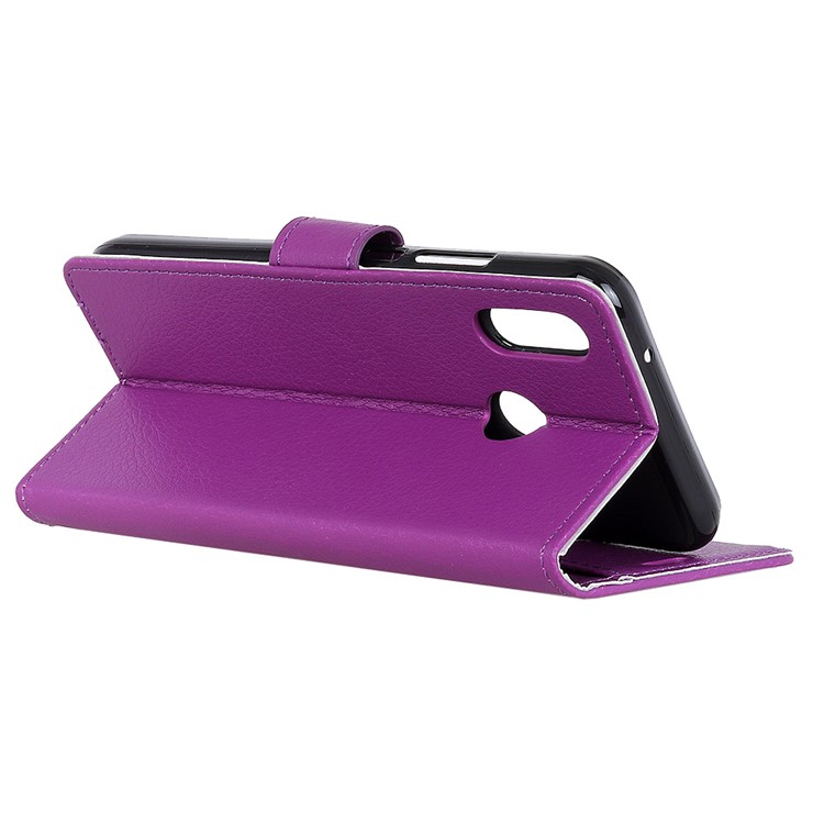 Litchi Skin Leather Flip Phone Cover for Xiaomi Redmi note6 Pro Stand Wallet Case - Purple-7