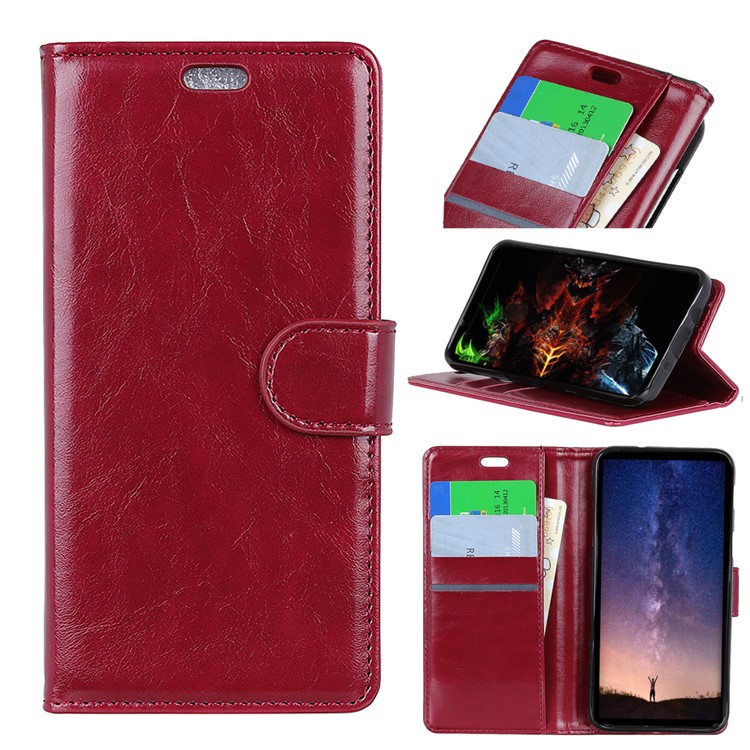Crazy Horse Magnetic Stand Wallet Leather Mobile Phone Cover for Xiaomi Redmi Note 6 Pro - Red-1
