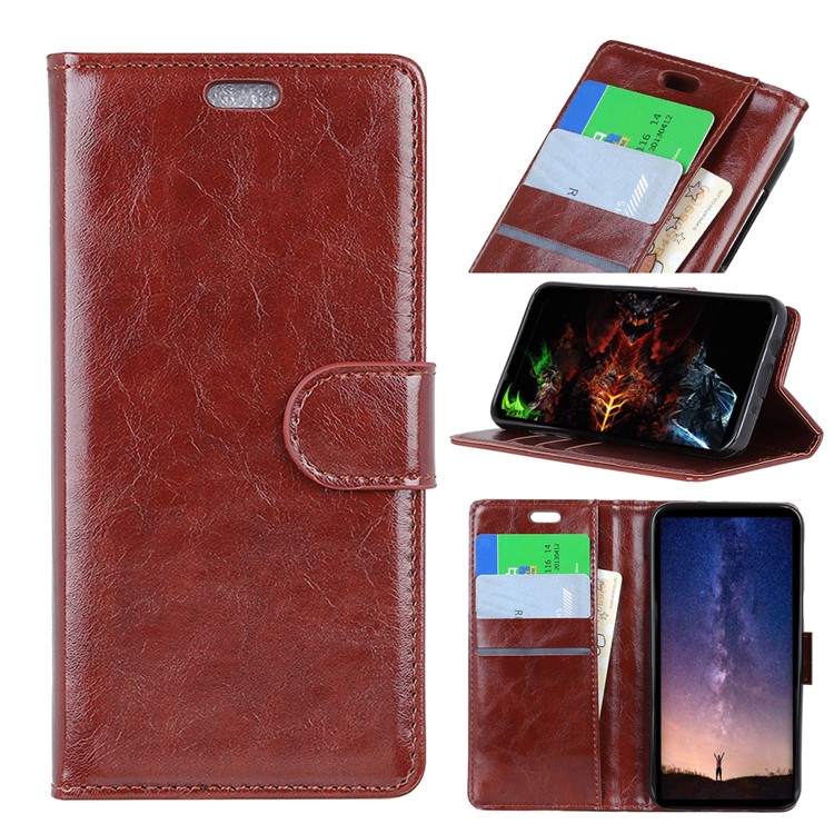 Crazy Horse Texture Magnetic Stand Wallet Leather Cell Phone Case for Xiaomi Redmi Note 6 Pro - Brown-1
