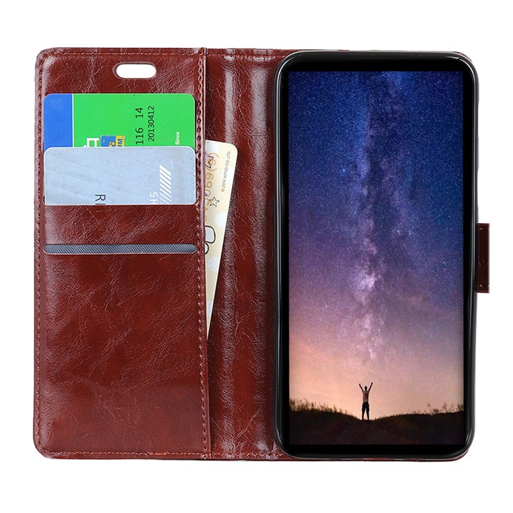 Crazy Horse Texture Magnetic Stand Wallet Leather Cell Phone Case for Xiaomi Redmi Note 6 Pro - Brown-5