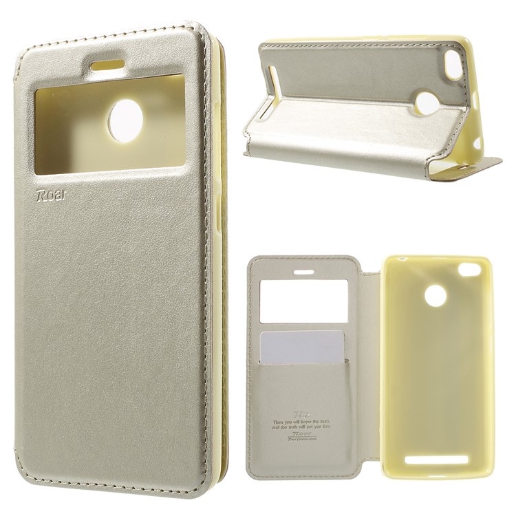 ROAR KOREA Window View Flip Leather Shell for Xiaomi Redmi 3s - Gold-1