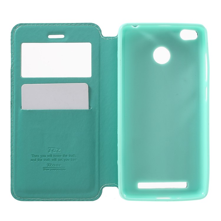 ROAR KOREA View Window Leather Case with Card Slot for Xiaomi Redmi 3s - Cyan-4