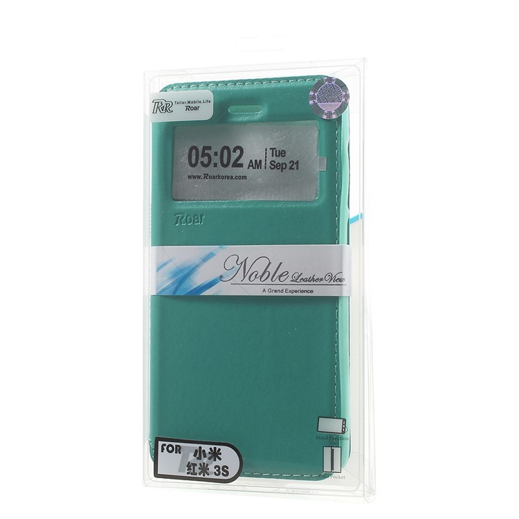 ROAR KOREA View Window Leather Case with Card Slot for Xiaomi Redmi 3s - Cyan-9