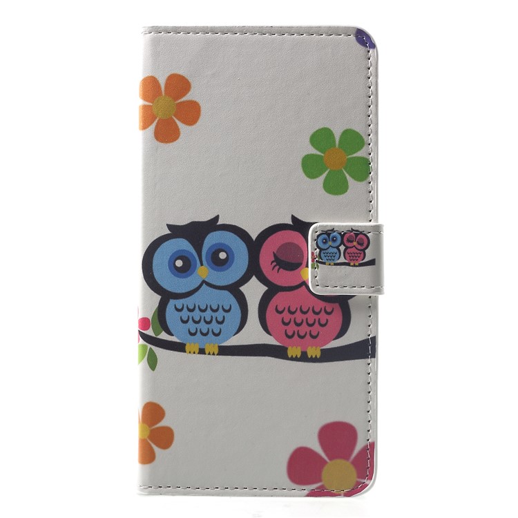 Patterned Leather Wallet Stand Phone Folio Protection Cover for Xiaomi Pocophone F1 / Poco F1 (India) - Owl Couple-1