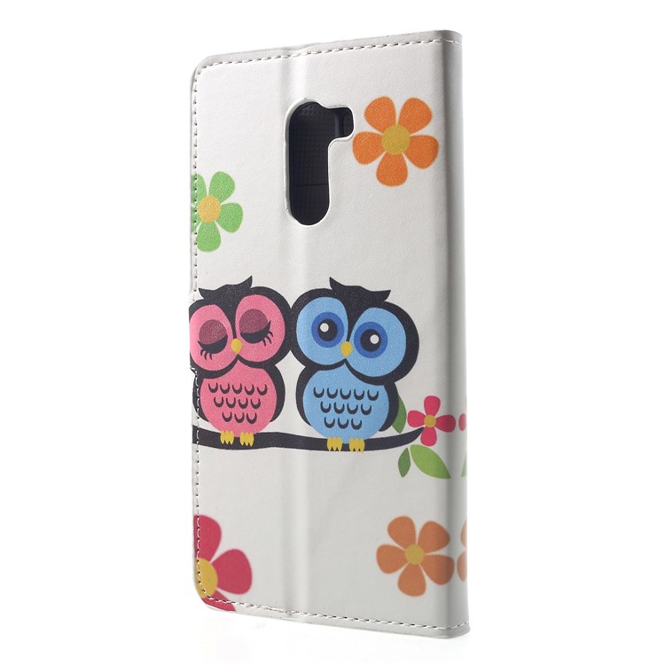 Patterned Leather Wallet Stand Phone Folio Protection Cover for Xiaomi Pocophone F1 / Poco F1 (India) - Owl Couple-2