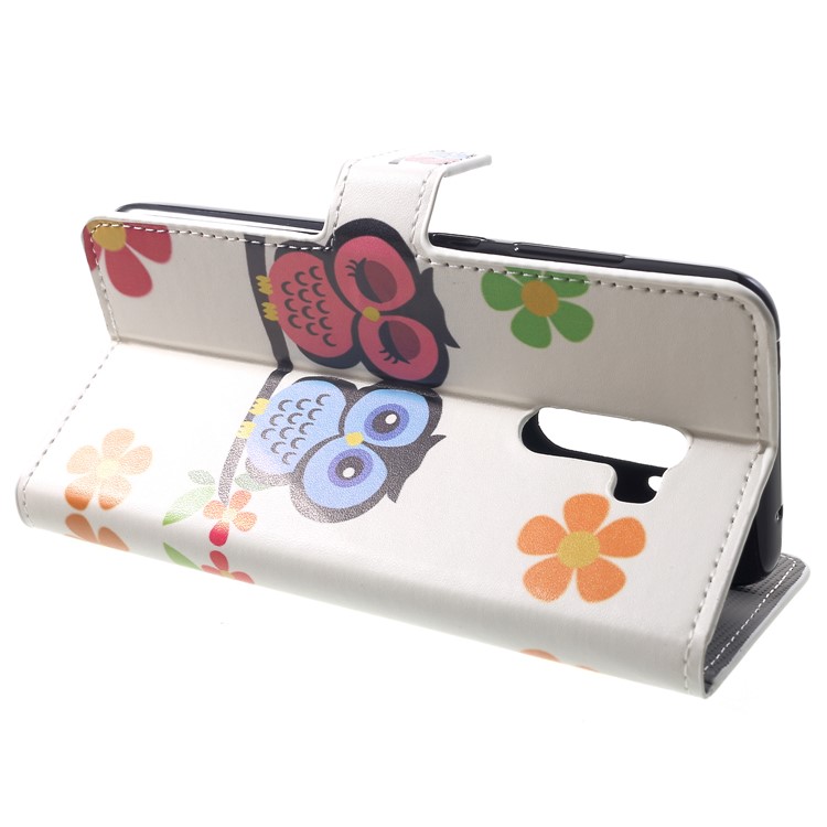 Patterned Leather Wallet Stand Phone Folio Protection Cover for Xiaomi Pocophone F1 / Poco F1 (India) - Owl Couple-4