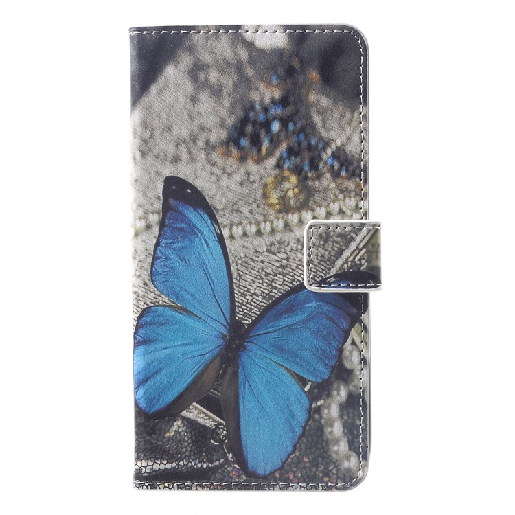 Pattern Printing Wallet Stand Leather Protector Phone Case Cover for Xiaomi Pocophone F1 / Poco F1 (India) - Blue Butterfly-1