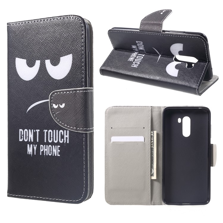 Patterned Cross Texture Wallet Stand Leather Phone Casing for Xiaomi Pocophone F1 / Poco F1 (India) - Do Not Touch My Phone-1