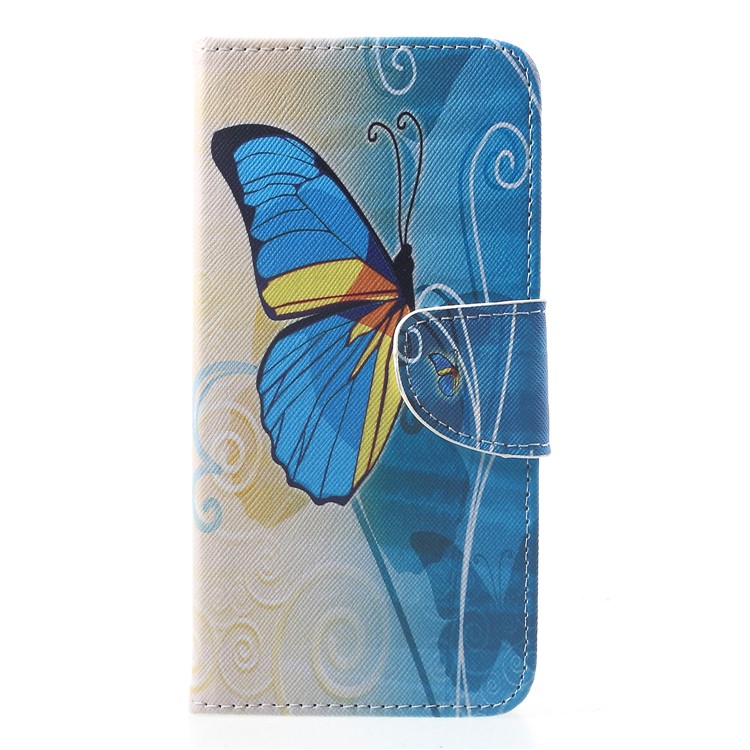 Patterned Cross Texture Wallet PU Leather Cover with Card Holders for Xiaomi Pocophone F1 / Poco F1 (India) - Blue Butterfly-1