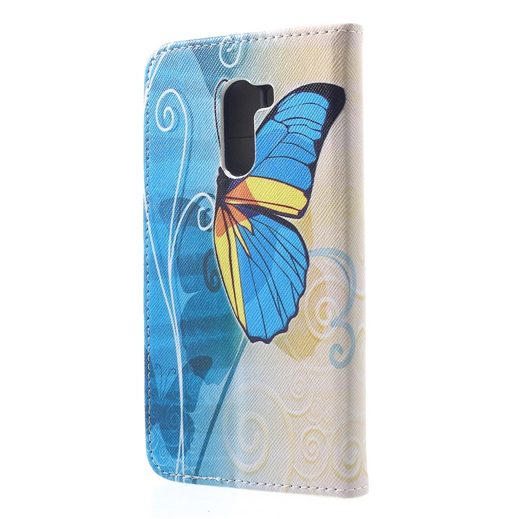 Patterned Cross Texture Wallet PU Leather Cover with Card Holders for Xiaomi Pocophone F1 / Poco F1 (India) - Blue Butterfly-2