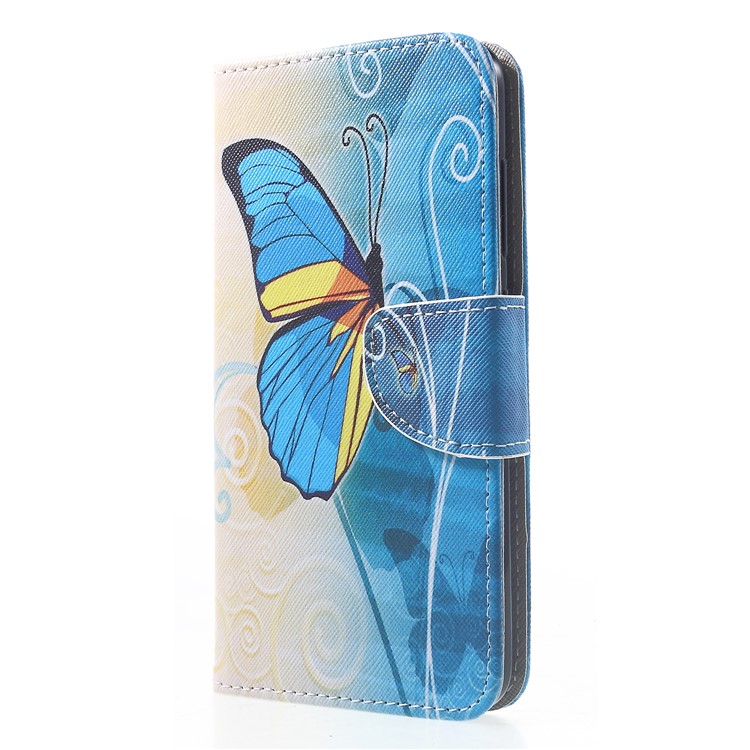 Patterned Cross Texture Wallet PU Leather Cover with Card Holders for Xiaomi Pocophone F1 / Poco F1 (India) - Blue Butterfly-3