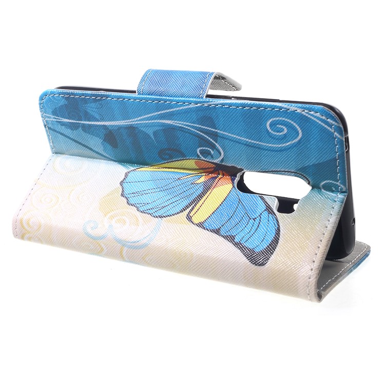 Patterned Cross Texture Wallet PU Leather Cover with Card Holders for Xiaomi Pocophone F1 / Poco F1 (India) - Blue Butterfly-4