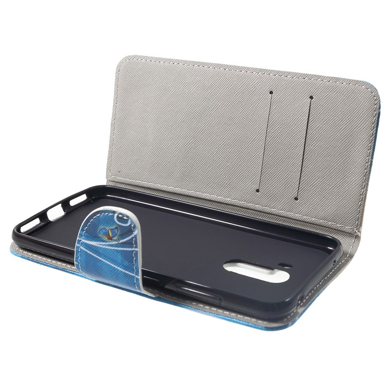 Patterned Cross Texture Wallet PU Leather Cover with Card Holders for Xiaomi Pocophone F1 / Poco F1 (India) - Blue Butterfly-5