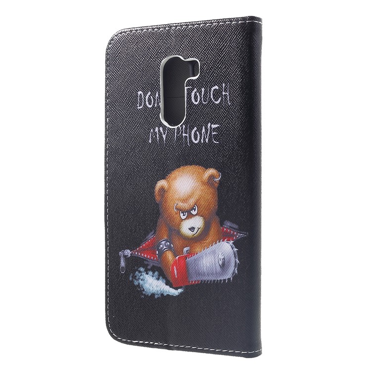 Patterned Cross Texture Wallet Stand Leather Mobile Flip Cover Case for Xiaomi Pocophone F1 / Poco F1 (India) - Angry Bear-2