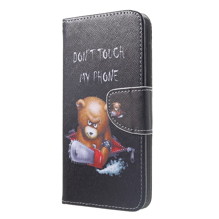 Patterned Cross Texture Wallet Stand Leather Mobile Flip Cover Case for Xiaomi Pocophone F1 / Poco F1 (India) - Angry Bear-3