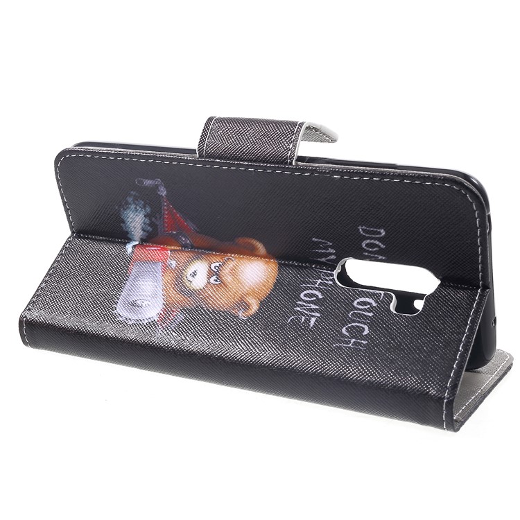 Patterned Cross Texture Wallet Stand Leather Mobile Flip Cover Case for Xiaomi Pocophone F1 / Poco F1 (India) - Angry Bear-4