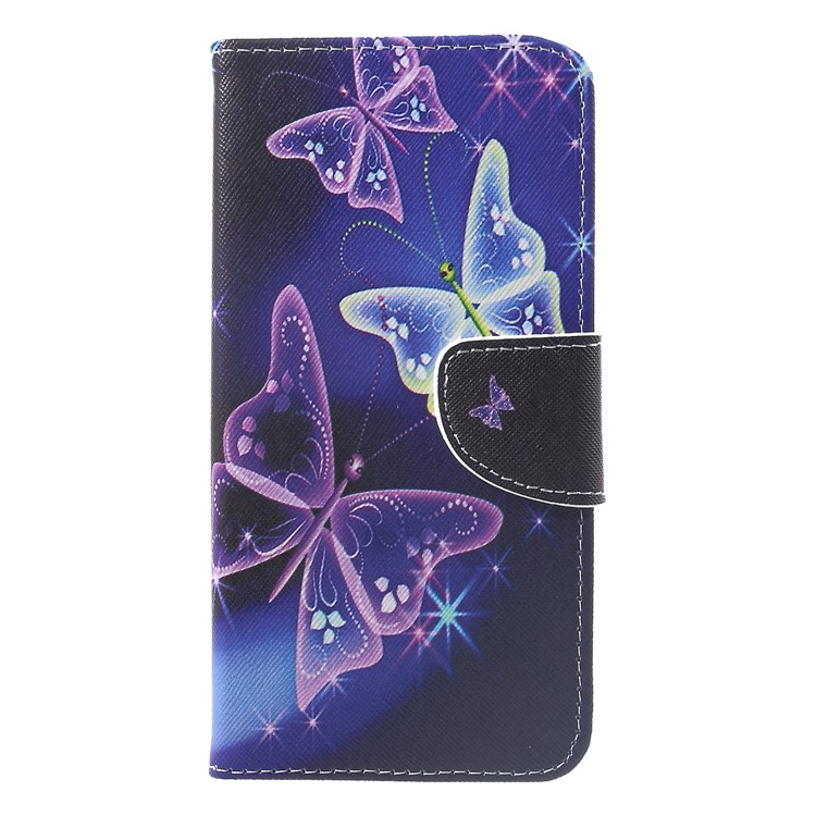 Patterned Cross Texture Wallet Stand Leather Folio Case for Xiaomi Pocophone F1 / Poco F1 (India) - Purple Butterfly-1