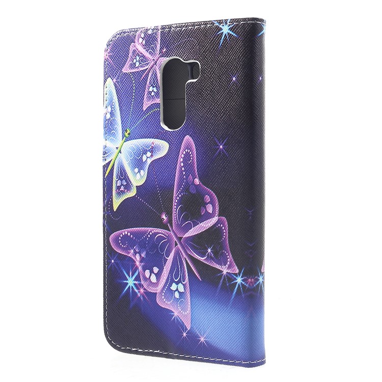 Patterned Cross Texture Wallet Stand Leather Folio Case for Xiaomi Pocophone F1 / Poco F1 (India) - Purple Butterfly-2