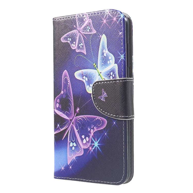 Patterned Cross Texture Wallet Stand Leather Folio Case for Xiaomi Pocophone F1 / Poco F1 (India) - Purple Butterfly-3