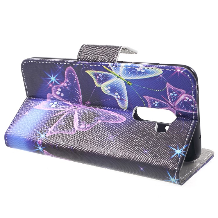 Patterned Cross Texture Wallet Stand Leather Folio Case for Xiaomi Pocophone F1 / Poco F1 (India) - Purple Butterfly-4