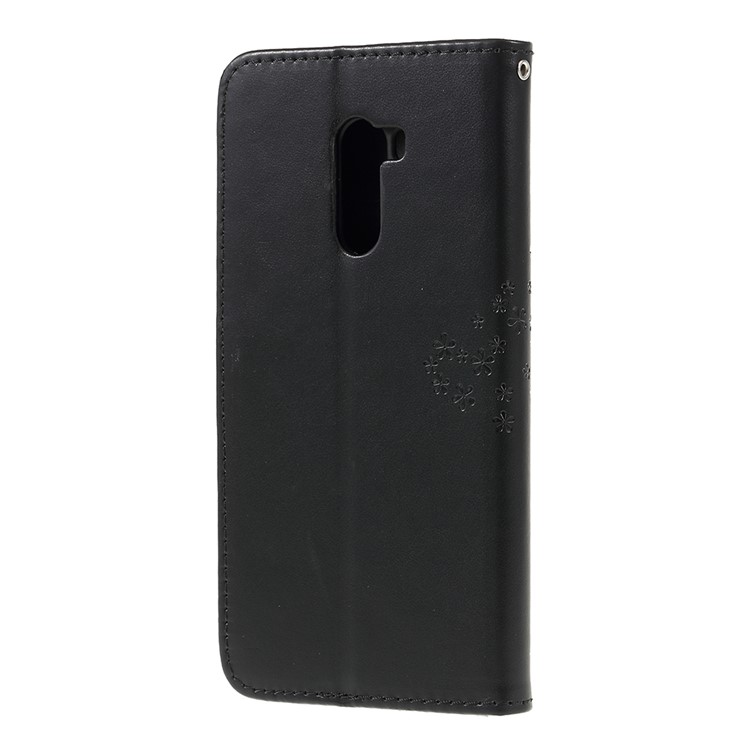 Imprint Tree Owl Magnetic Wallet PU Leather Cover with Stand for Xiaomi Pocophone F1 / Poco F1 (India) - Black-2