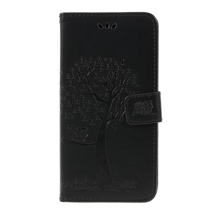 Imprint Tree Owl Magnetic Wallet PU Leather Cover with Stand for Xiaomi Pocophone F1 / Poco F1 (India) - Black-3