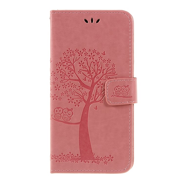 Imprint Tree Owl Magnetic Wallet PU Leather Case with Stand for Xiaomi Pocophone F1 / Poco F1 (India) - Rose Gold-1