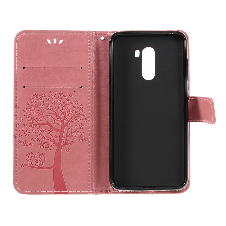 Imprint Tree Owl Magnetic Wallet PU Leather Case with Stand for Xiaomi Pocophone F1 / Poco F1 (India) - Rose Gold-6