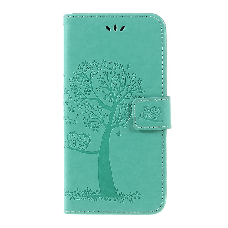 Imprint Tree Owl Magnetic Wallet PU Leather Shell with Stand for Xiaomi Pocophone F1 / Poco F1 (India) - Cyan-1
