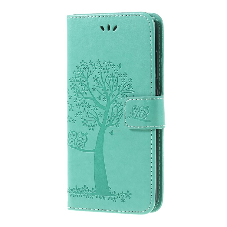 Imprint Tree Owl Magnetic Wallet PU Leather Shell with Stand for Xiaomi Pocophone F1 / Poco F1 (India) - Cyan-2