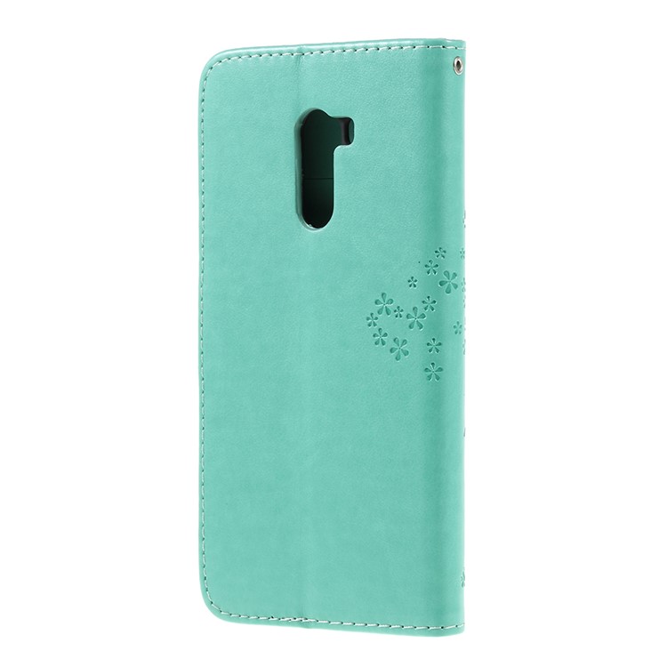 Imprint Tree Owl Magnetic Wallet PU Leather Shell with Stand for Xiaomi Pocophone F1 / Poco F1 (India) - Cyan-3