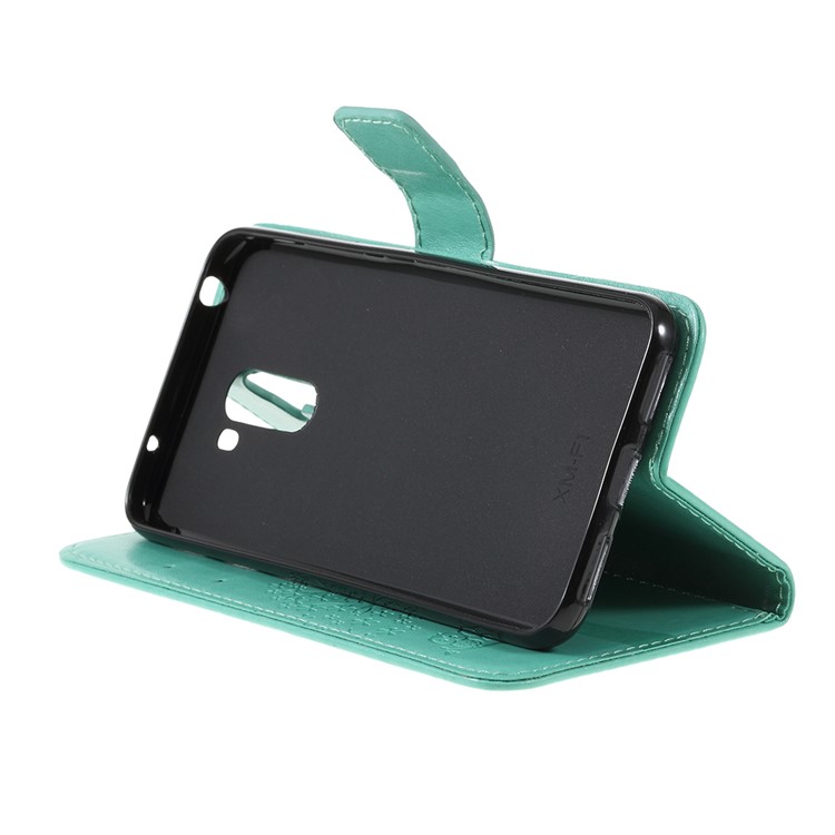 Imprint Tree Owl Magnetic Wallet PU Leather Shell with Stand for Xiaomi Pocophone F1 / Poco F1 (India) - Cyan-4