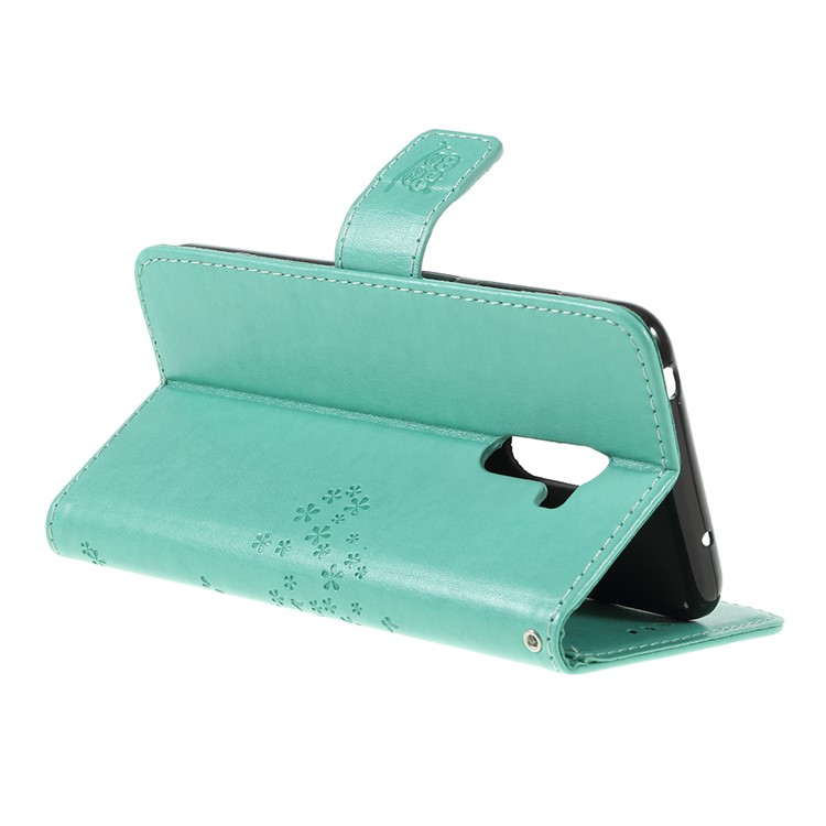 Imprint Tree Owl Magnetic Wallet PU Leather Shell with Stand for Xiaomi Pocophone F1 / Poco F1 (India) - Cyan-5