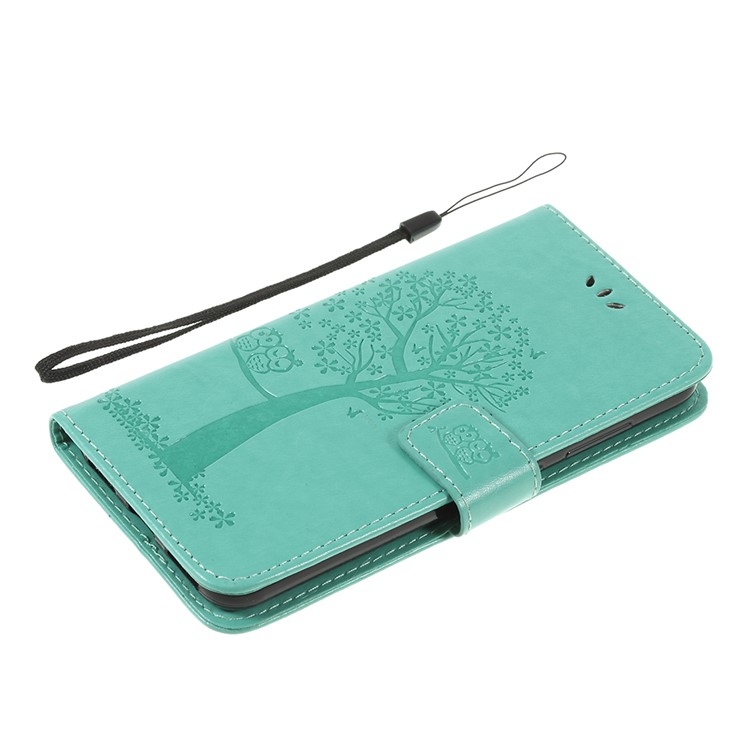 Imprint Tree Owl Magnetic Wallet PU Leather Shell with Stand for Xiaomi Pocophone F1 / Poco F1 (India) - Cyan-7