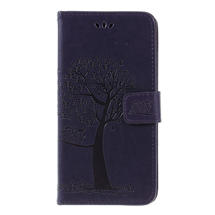 Imprint Tree Owl Magnetic Wallet PU Leather Casing with Stand for Xiaomi Pocophone F1 / Poco F1 (India) - Dark Purple-1