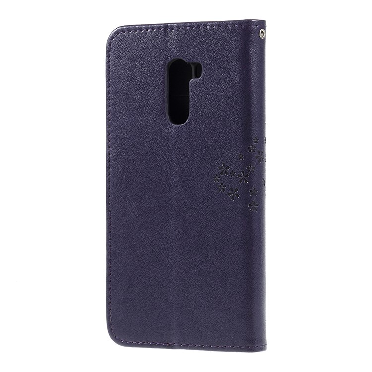 Imprint Tree Owl Magnetic Wallet PU Leather Casing with Stand for Xiaomi Pocophone F1 / Poco F1 (India) - Dark Purple-3