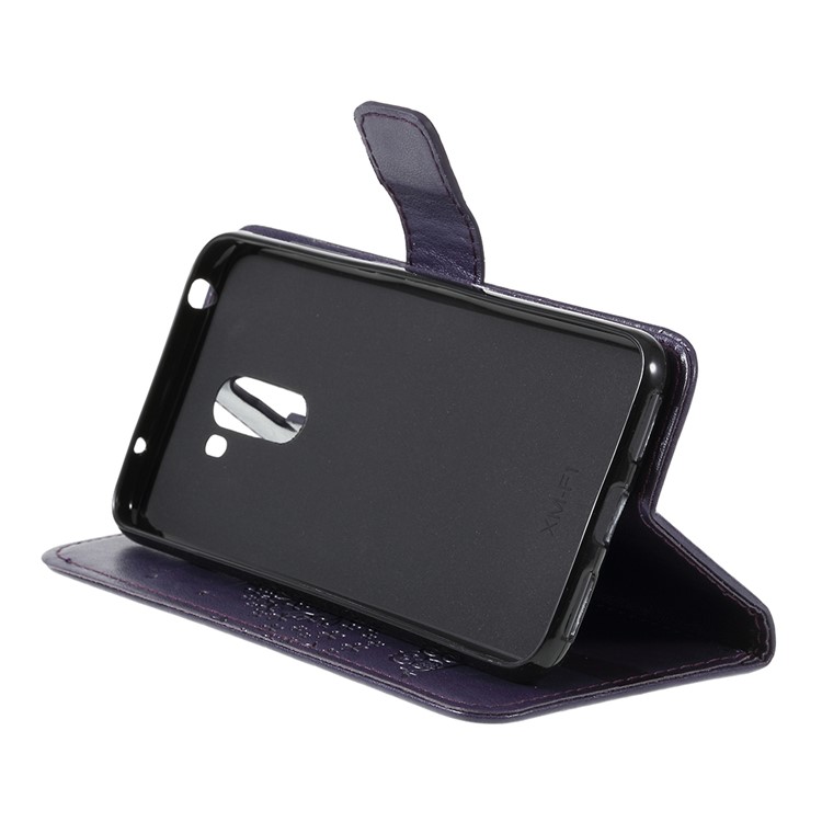 Imprint Tree Owl Magnetic Wallet PU Leather Casing with Stand for Xiaomi Pocophone F1 / Poco F1 (India) - Dark Purple-4
