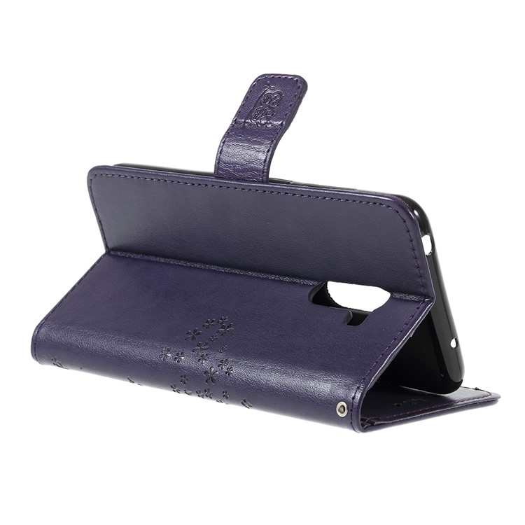 Imprint Tree Owl Magnetic Wallet PU Leather Casing with Stand for Xiaomi Pocophone F1 / Poco F1 (India) - Dark Purple-5