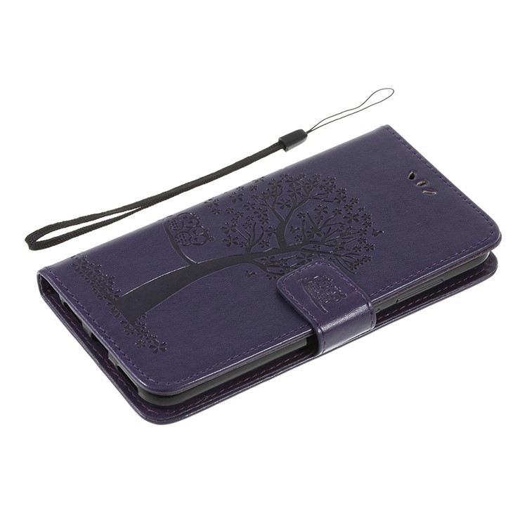 Imprint Tree Owl Magnetic Wallet PU Leather Casing with Stand for Xiaomi Pocophone F1 / Poco F1 (India) - Dark Purple-7