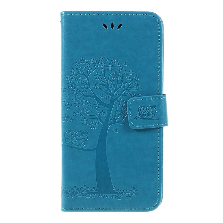 Imprint Tree Owl Magnetic Wallet PU Leather Cell Phone Cover with Stand for Xiaomi Pocophone F1 / Poco F1 (India) - Blue-1