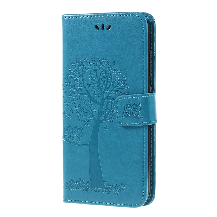 Imprint Tree Owl Magnetic Wallet PU Leather Cell Phone Cover with Stand for Xiaomi Pocophone F1 / Poco F1 (India) - Blue-2