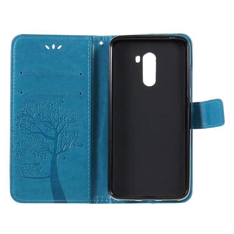 Imprint Tree Owl Magnetic Wallet PU Leather Cell Phone Cover with Stand for Xiaomi Pocophone F1 / Poco F1 (India) - Blue-6