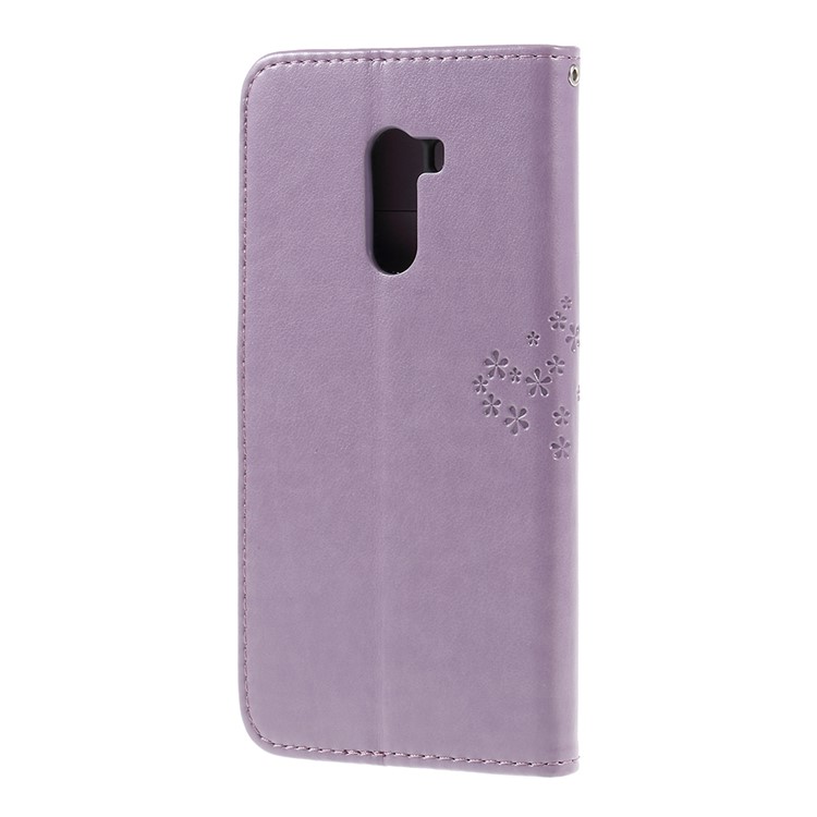 Imprint Tree Owl Magnetic Wallet PU Leather Cell Phone Shell with Stand for Xiaomi Pocophone F1 / Poco F1 (India) - Light Purple-3
